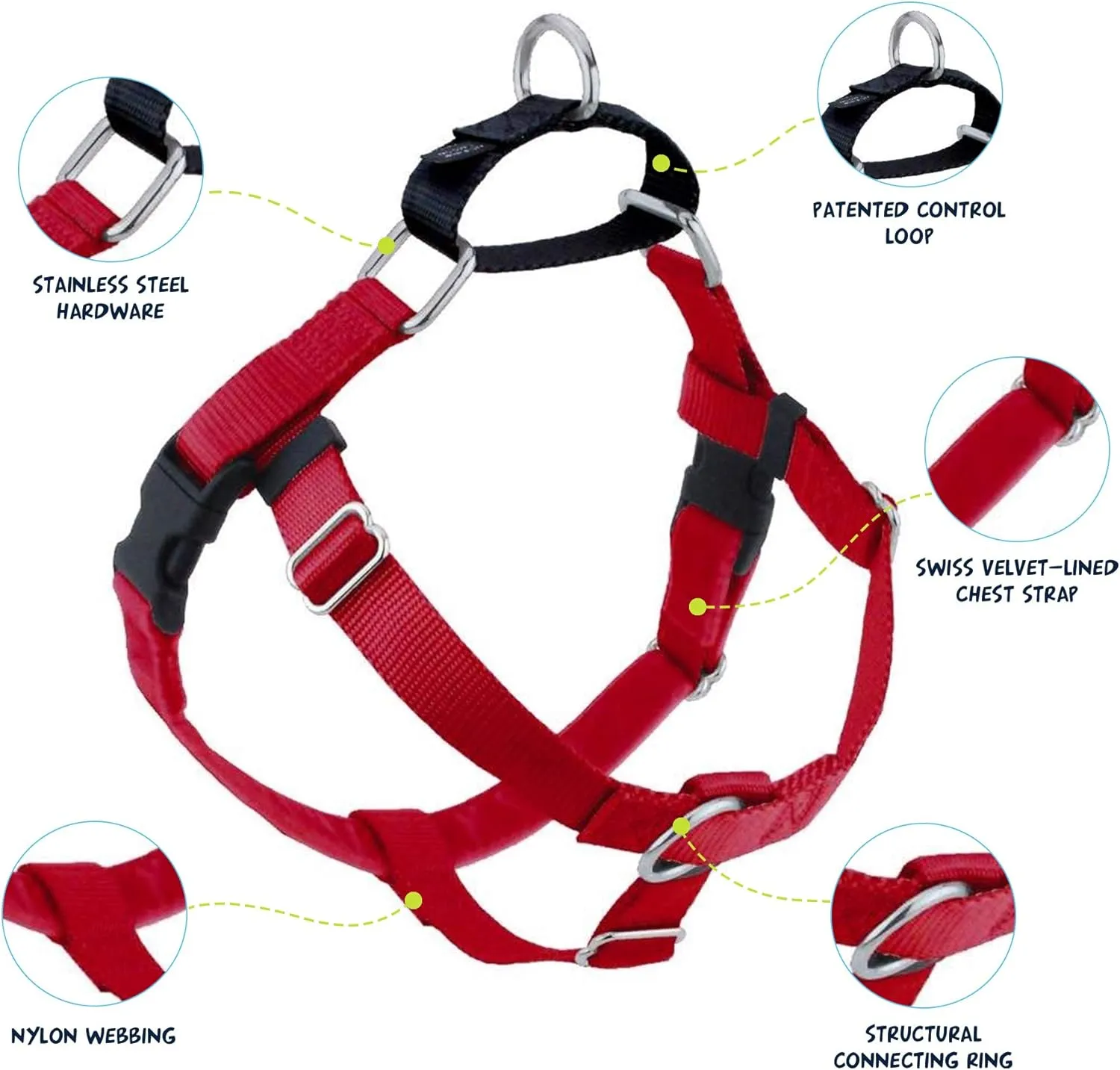 2 Hounds Design Freedom No Pull Dog Harness, Adjustable Harness, Easy Walking & Comfortable Control, Fits Small, Medium & Large Dogs, Solid Colors, Made in USA, 1" MD, Red