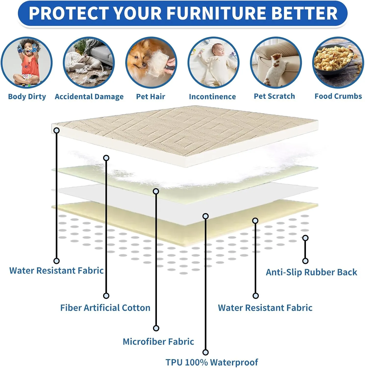 2025 Waterproof Dog Blankets (82"x102") Comfy Sofa Bed Mat for Pets, New Upgrade Bed Couch Pads Super Soft Anti Slip, Indoor Incontinence Sofa Furniture Protector Durable Washable Blanket (Khaki)