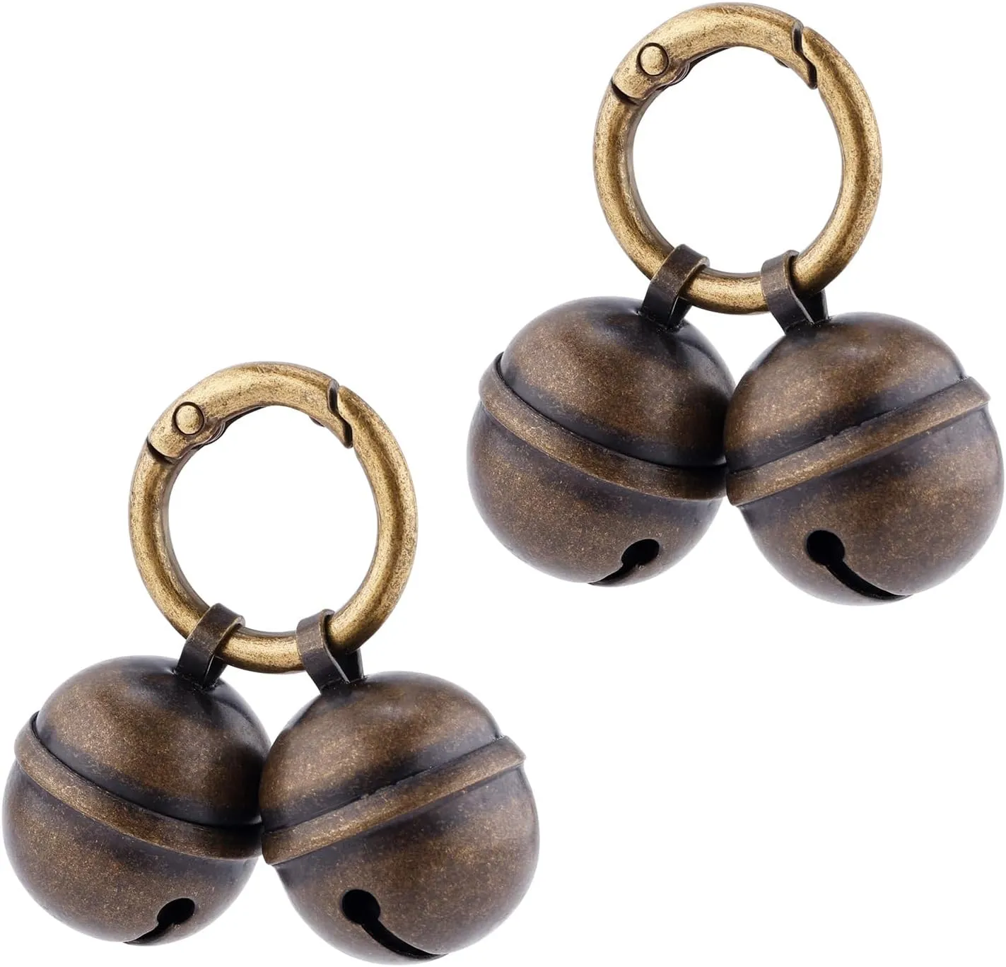 2pcs Dog Bells for Pet Tracking, Extra Loud Cat Dog Collar Bells Vintage Copper Collar Charms Pendant with Key Ring Quick Clip
