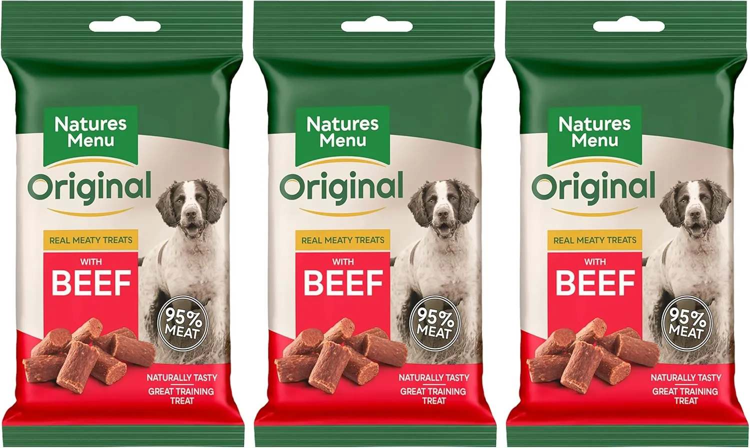 3 X Packs Of Real Beef Mini Treats (For Small Dogs) 60G Packs - - Made With 95% Real Meat - Wheat & Gluten Free