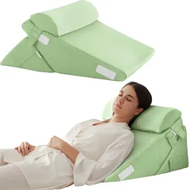 3Pcs Orthopedic Bed Wedge Pillow Set, Foam Wedge Pillow Post Surgery for Back, Leg and Knee Support, Adjustable 9&12 Inch Folding Triangle Pillow for Sleeping, Acid Reflux, Snoring, Green