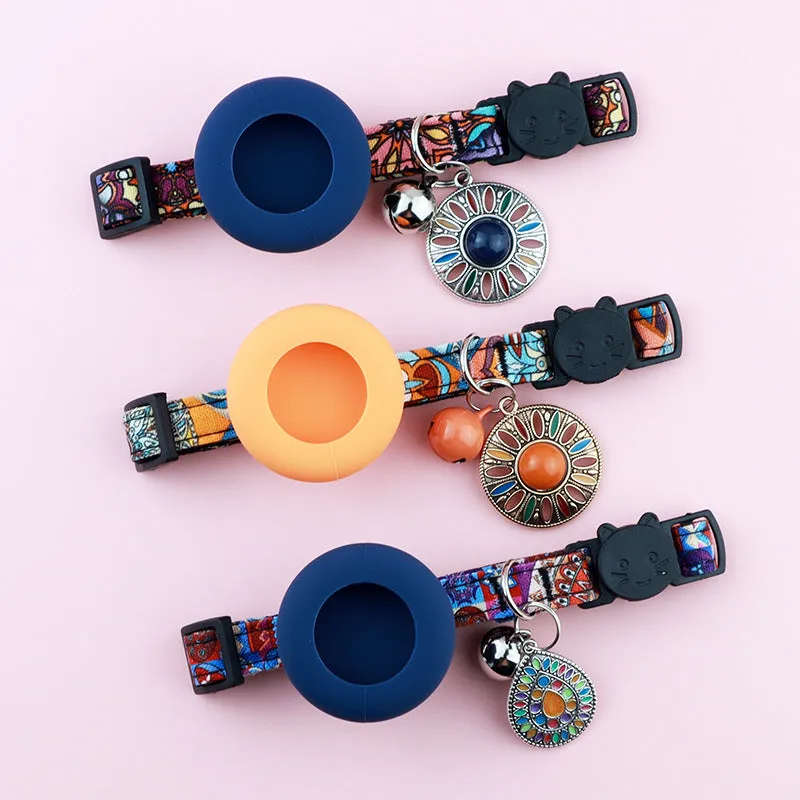 Adjustable Pet Airtag Collar with Bell and Metal Pendant