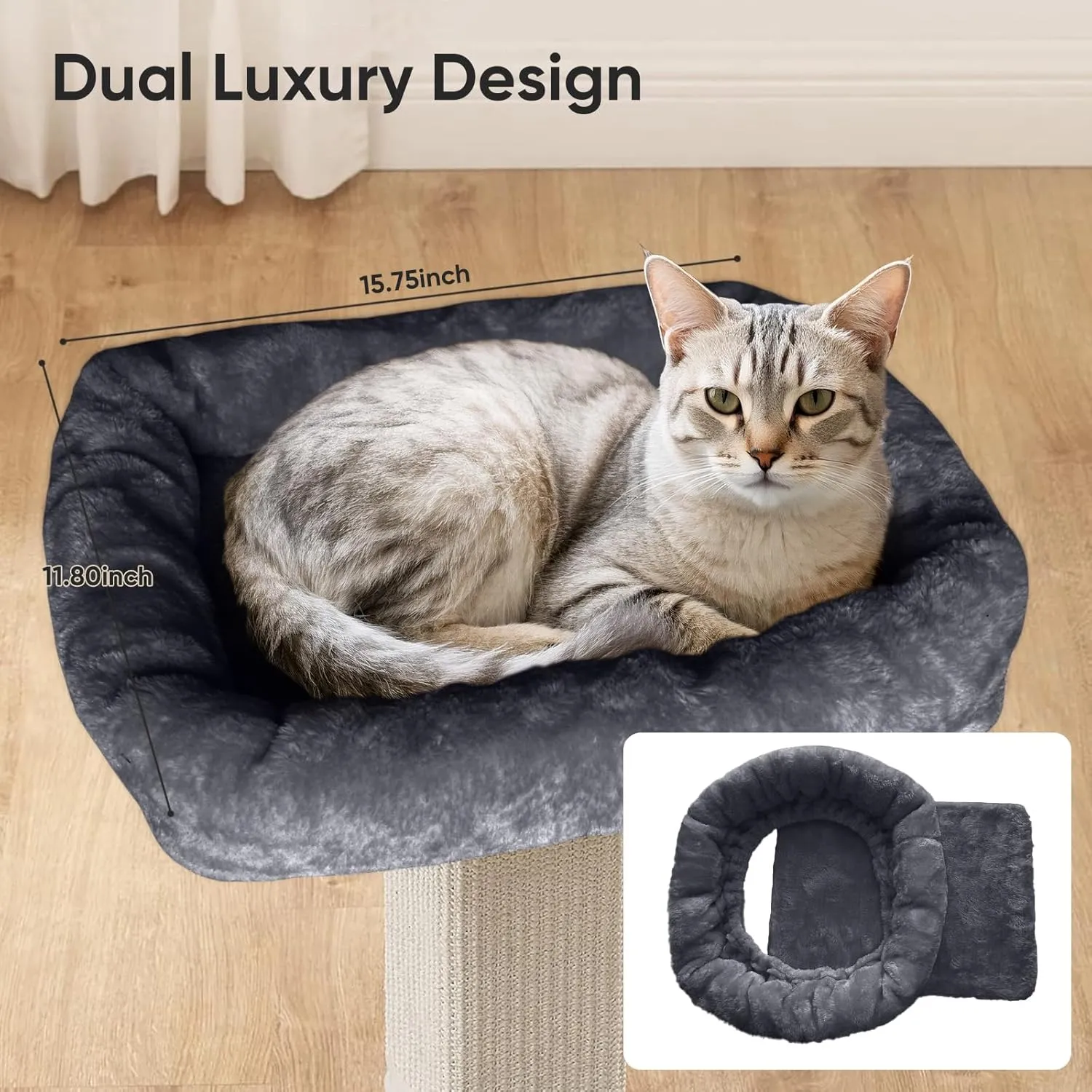 AGYM Cat Scratching Post, 32Cat Scratcher with Large Plush Perch, Sisal & Carpet Scratching Post, Vertical Posts with Elevated Bed for Indoor Cats, Removable& Washable Cover, Darkgrey
