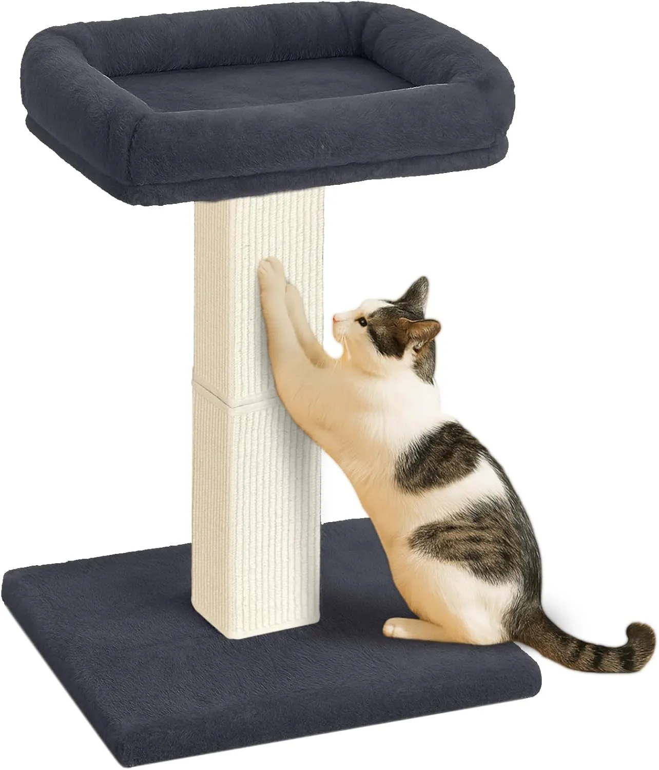 AGYM Cat Scratching Post, 32Cat Scratcher with Large Plush Perch, Sisal & Carpet Scratching Post, Vertical Posts with Elevated Bed for Indoor Cats, Removable& Washable Cover, Darkgrey