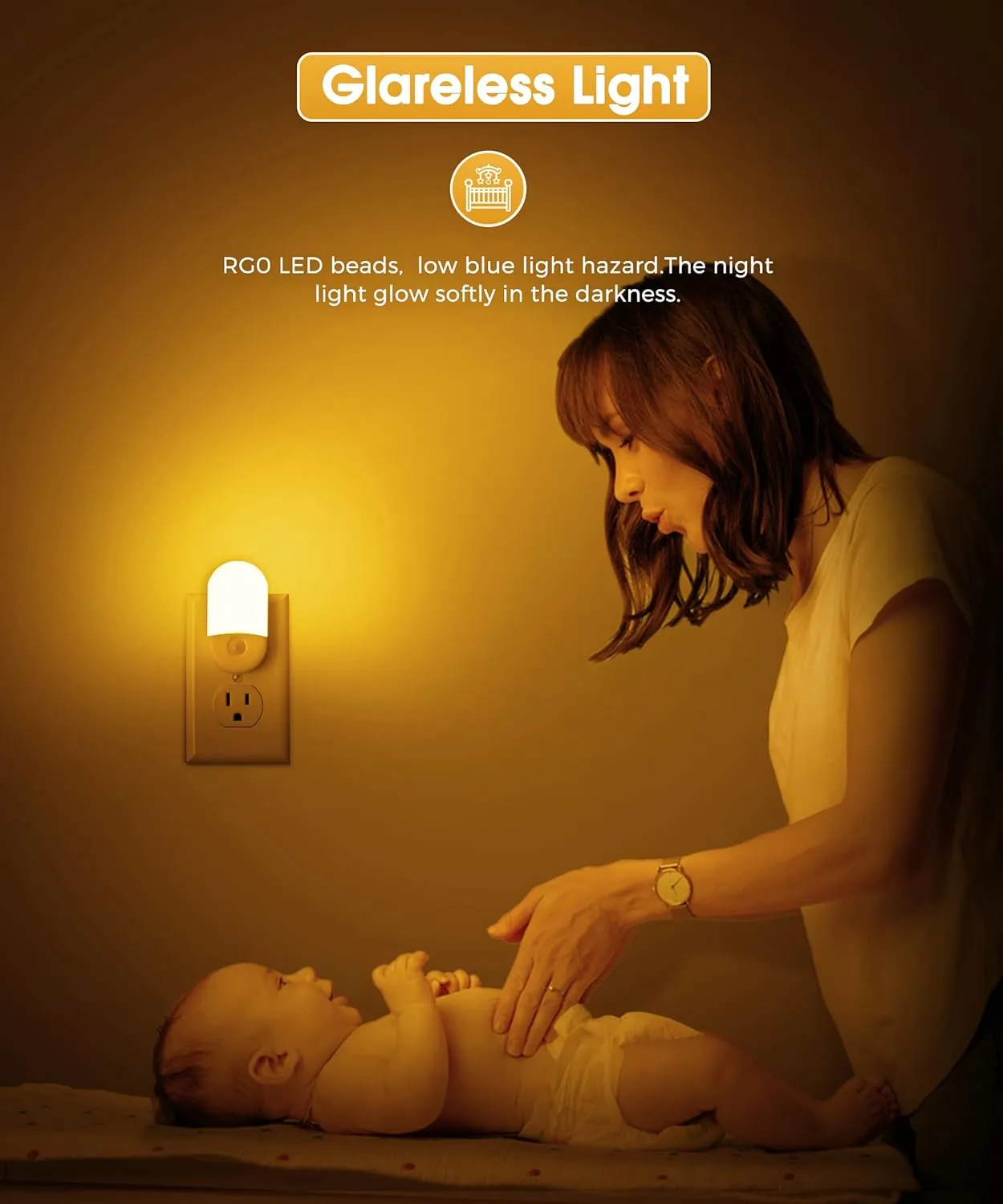 Amber Night Light, LOHAS Night Lights Plug into Wall[2 Pack], 0.6W 2000K LED Night Light, Dusk to Dawn Sensor, 30/60LM Adjustable Brightness, Automatic Low Blue Nightlight for Kid, Bathroom, Hallway
