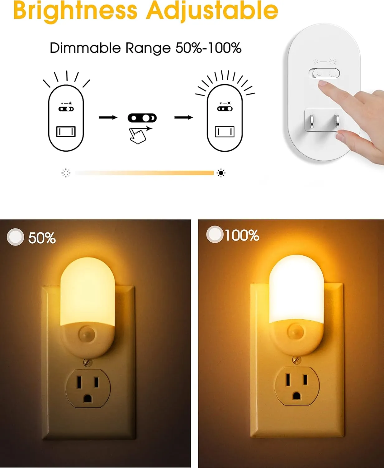 Amber Night Light, LOHAS Night Lights Plug into Wall[2 Pack], 0.6W 2000K LED Night Light, Dusk to Dawn Sensor, 30/60LM Adjustable Brightness, Automatic Low Blue Nightlight for Kid, Bathroom, Hallway