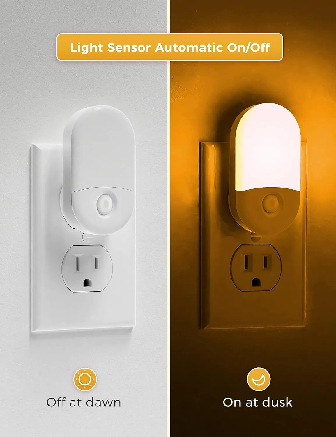 Amber Night Light, LOHAS Night Lights Plug into Wall[2 Pack], 0.6W 2000K LED Night Light, Dusk to Dawn Sensor, 30/60LM Adjustable Brightness, Automatic Low Blue Nightlight for Kid, Bathroom, Hallway