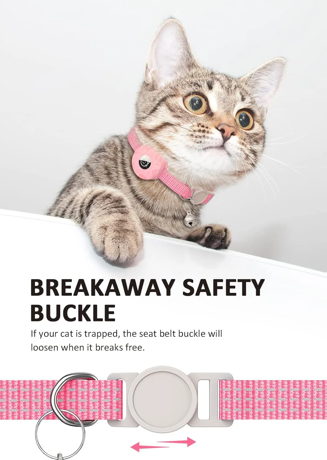 Apple AirTag Cat Collar, GPS Tracker Kitten Collar with Reflective Breakaway Holder and Bell, Lightweight for Cats & Kittens (Pink)