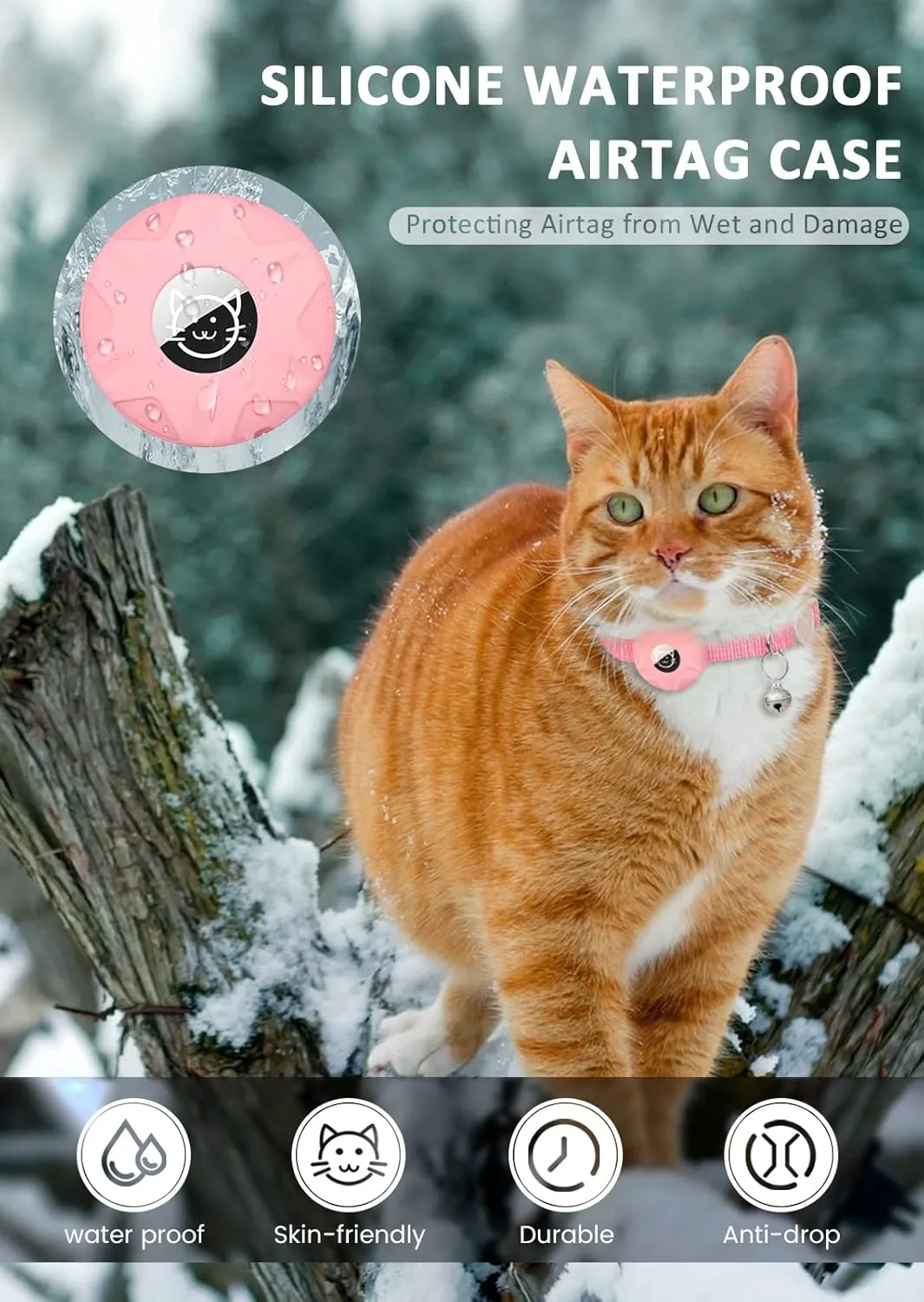 Apple AirTag Cat Collar, GPS Tracker Kitten Collar with Reflective Breakaway Holder and Bell, Lightweight for Cats & Kittens (Pink)