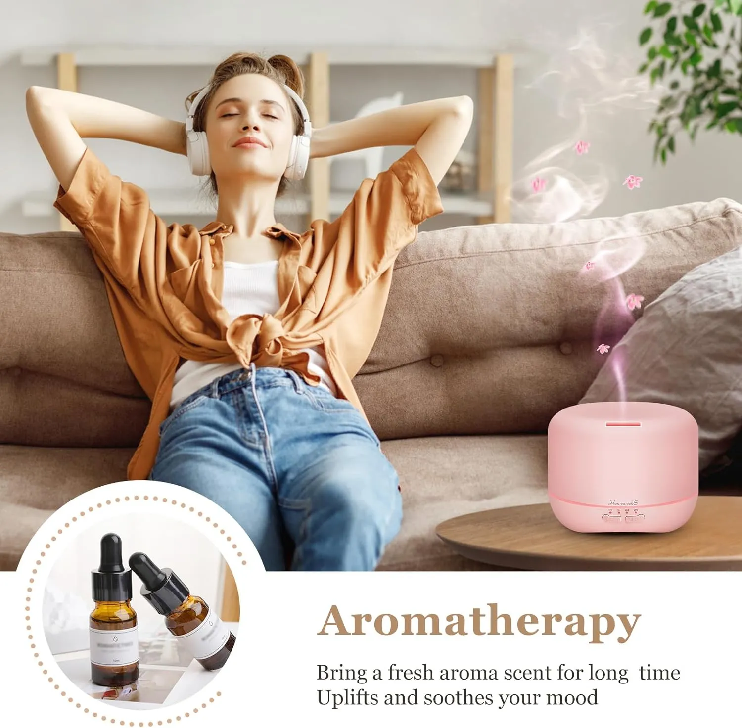 Aromatherapy Essential Oil Diffuser for Room: Air Humidifier Aroma Scent Cool Mist Colorful Lights Cute Small Large Waterless Auto Off Ultrasonic Diffusers for Home Bedroom Pink (300ml)