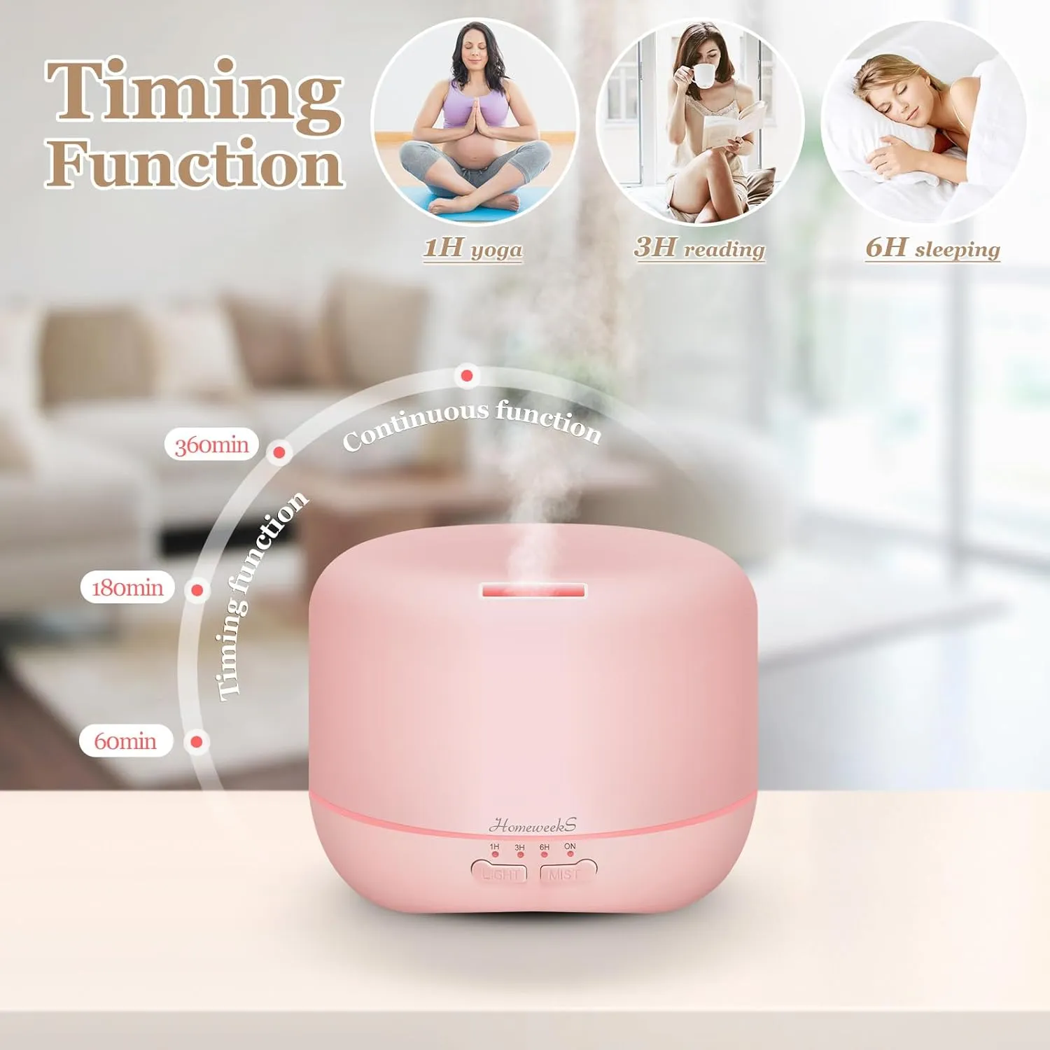 Aromatherapy Essential Oil Diffuser for Room: Air Humidifier Aroma Scent Cool Mist Colorful Lights Cute Small Large Waterless Auto Off Ultrasonic Diffusers for Home Bedroom Pink (300ml)