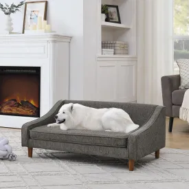 Ball & Cast Durable Elevated Dog Sofa Bed,Modern Pet Sofa with Irregular Armrest Design & Foot Support,Linen Fabric Comfortable Dog Bed for Livingroom,Bedroom,Apartment,Easy Assembly & Clean,Dark Gray