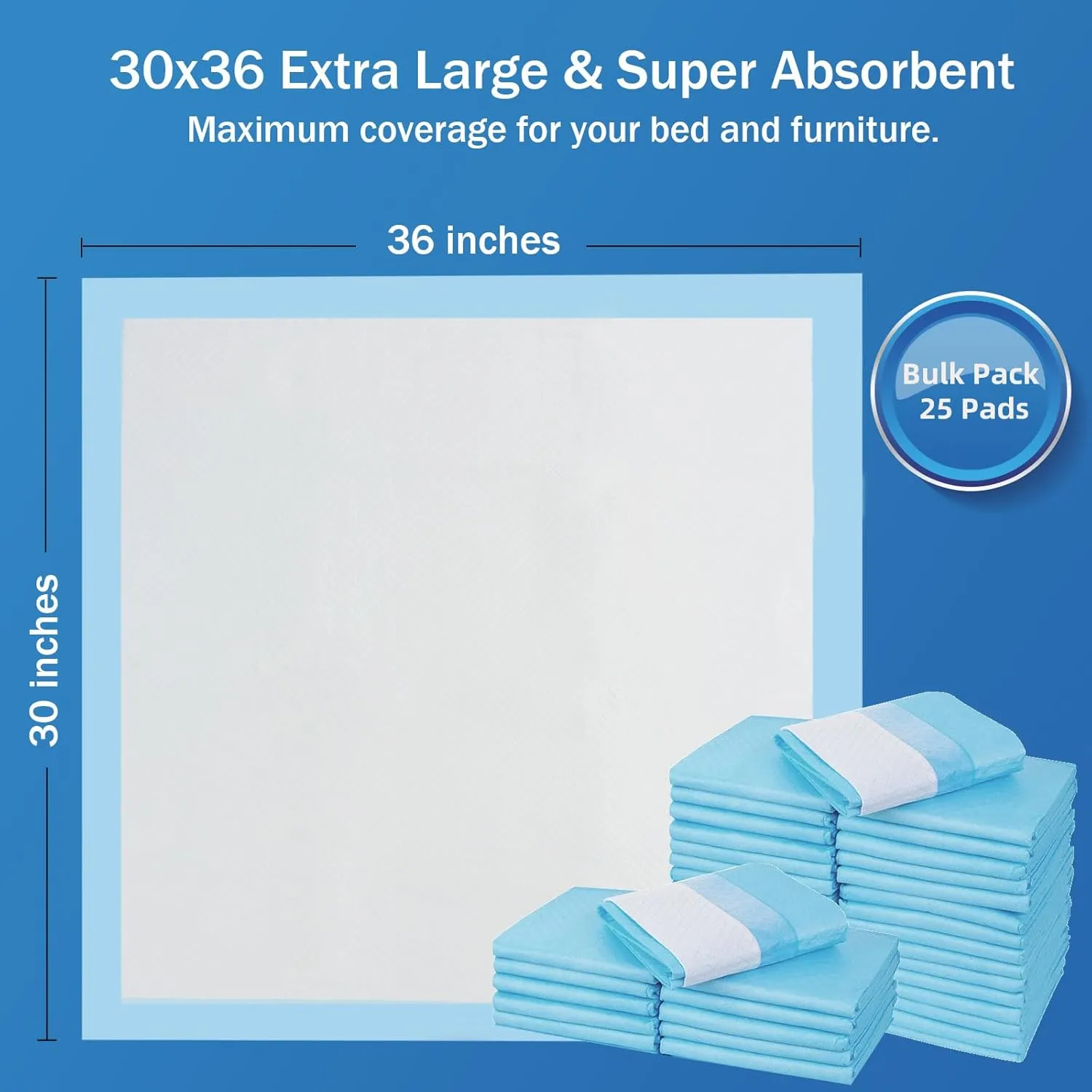 Bed Pads with Adhesive Strip 30"x36" Thicken Elderly Adults Incontinence Underpads Disposable,Heavy Duty Absorbent Chucks Waterproof,XL Extra Large Puppy Pee Training Pad[25 Pads]
