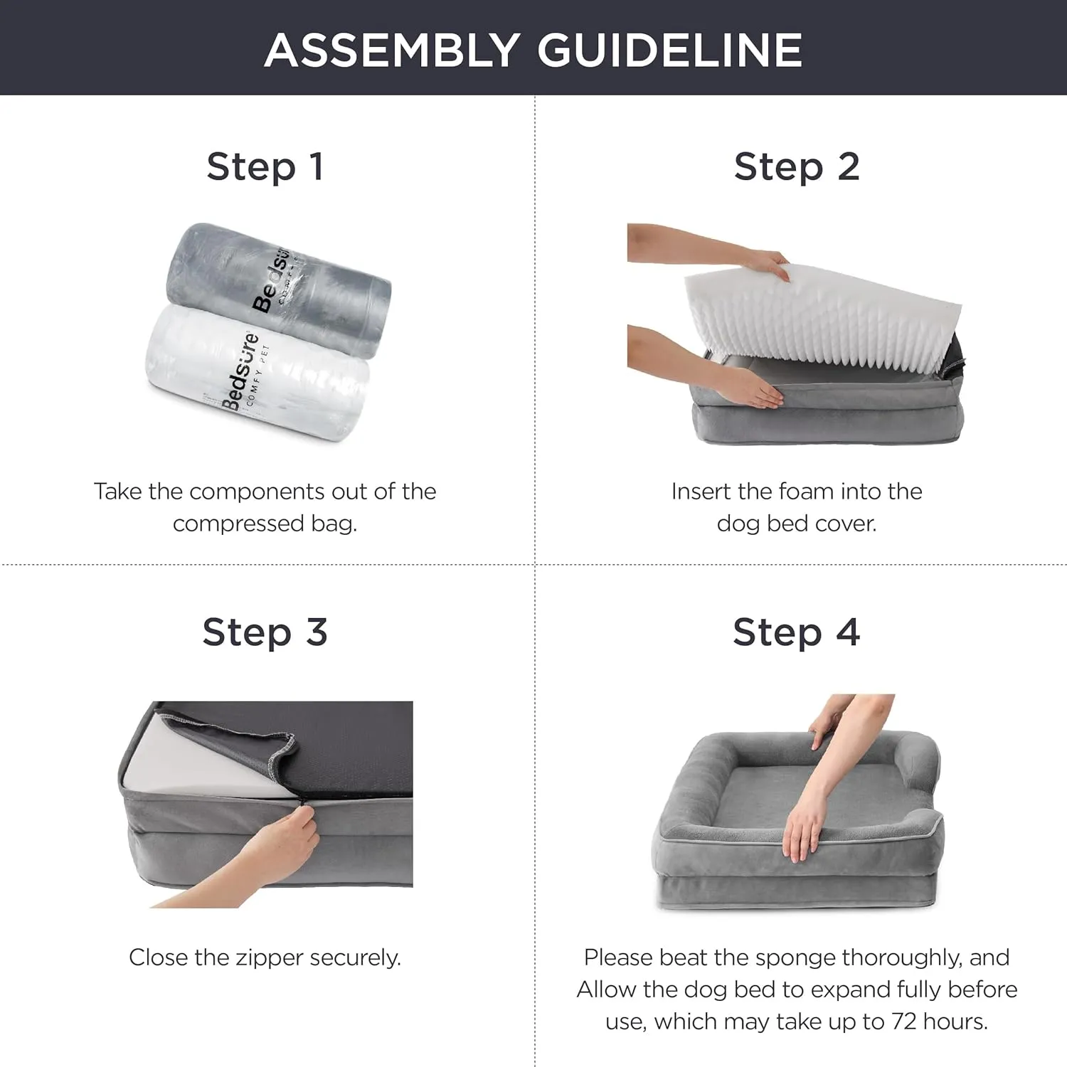 Bedsure Orthopedic Dog Bed - Bolster Dog Sofa Beds for Small Dogs, Supportive Foam Pet Bed with Removable Washable Cover, Waterproof Lining and Nonskid Bottom Couch, Grey