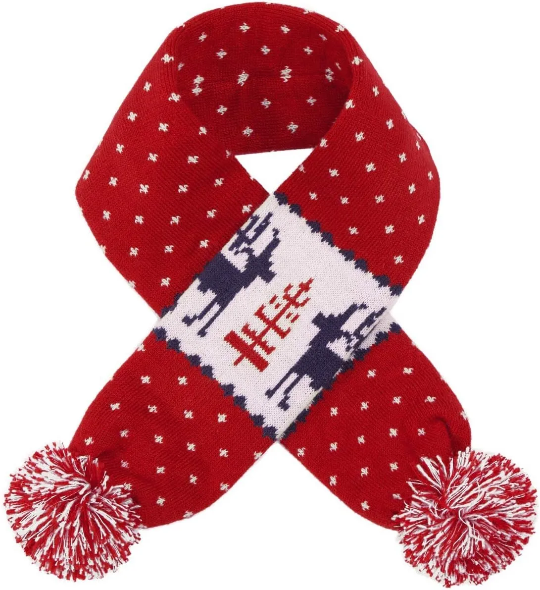 Blueberry Pet Vintage Ugly Christmas Reindeer Holiday Festive Dog Scarf in Tango Red & Navy Blue, Large