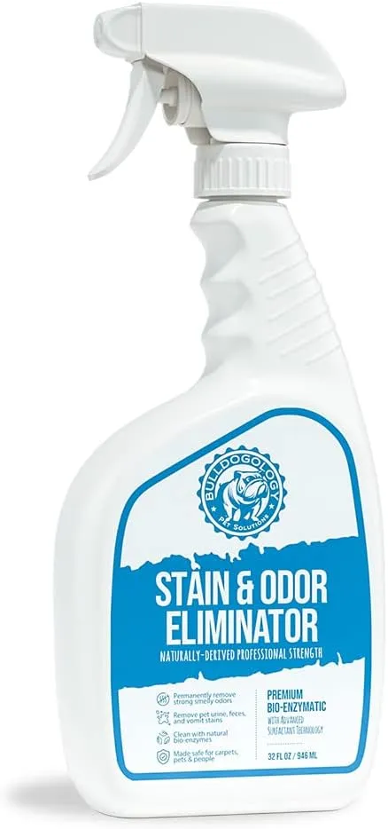 Bulldogology Bio-Enzymatic Pet Stain & Odor Remover - Pet Carpet Enzyme Cleaner for Cat and Dog Pee, Pet Stain Remover for Carpet and Floors, Dog Stain Remover and Odor Neutralizer (32 oz)