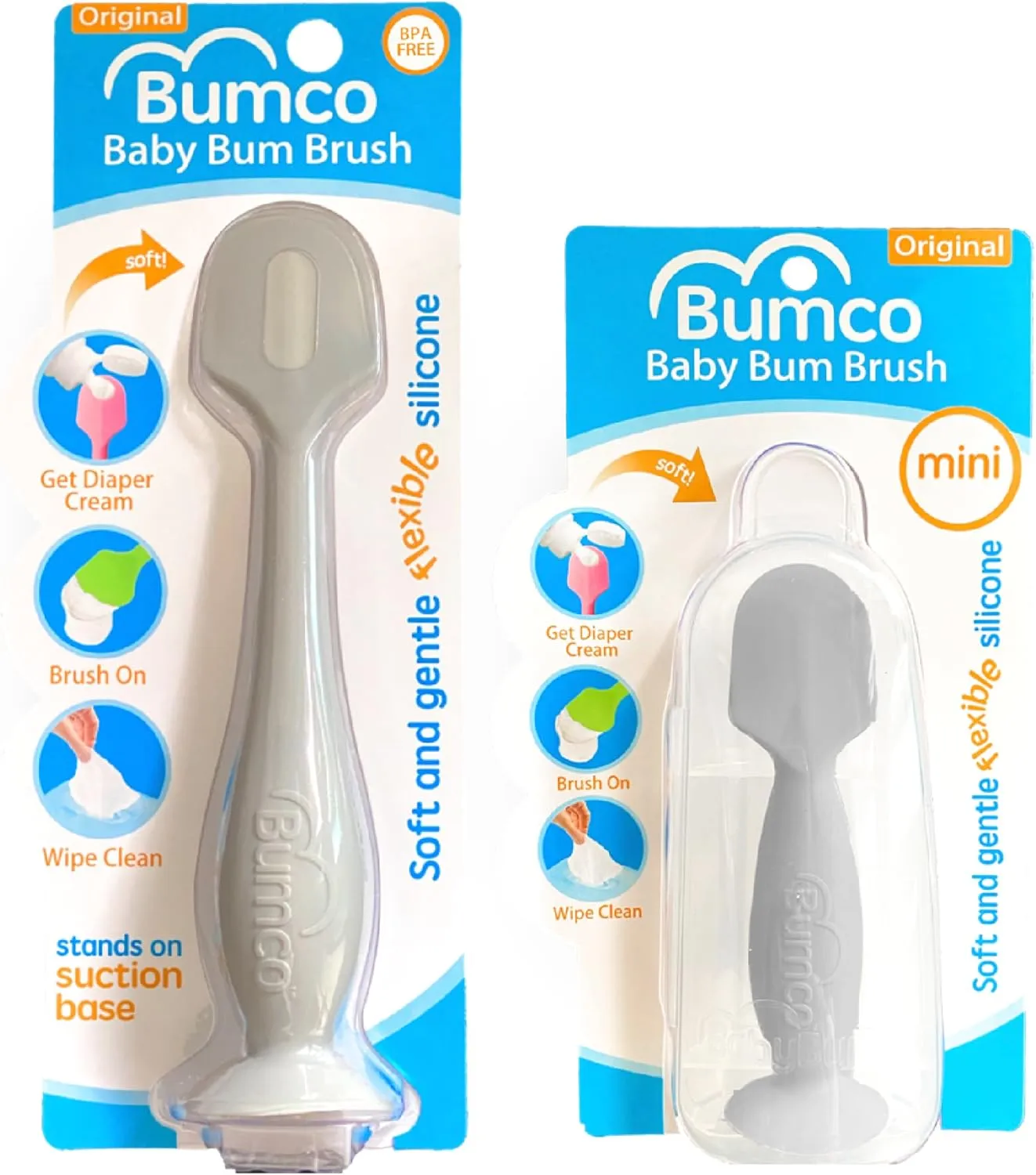 Bumco Baby Bum Brush   Mini Baby Diaper Cream Spatula with Case - BPA-Free Silicone Diaper Spatula, Mom-Invented Butt Paste Applicator (Gray & Gray)