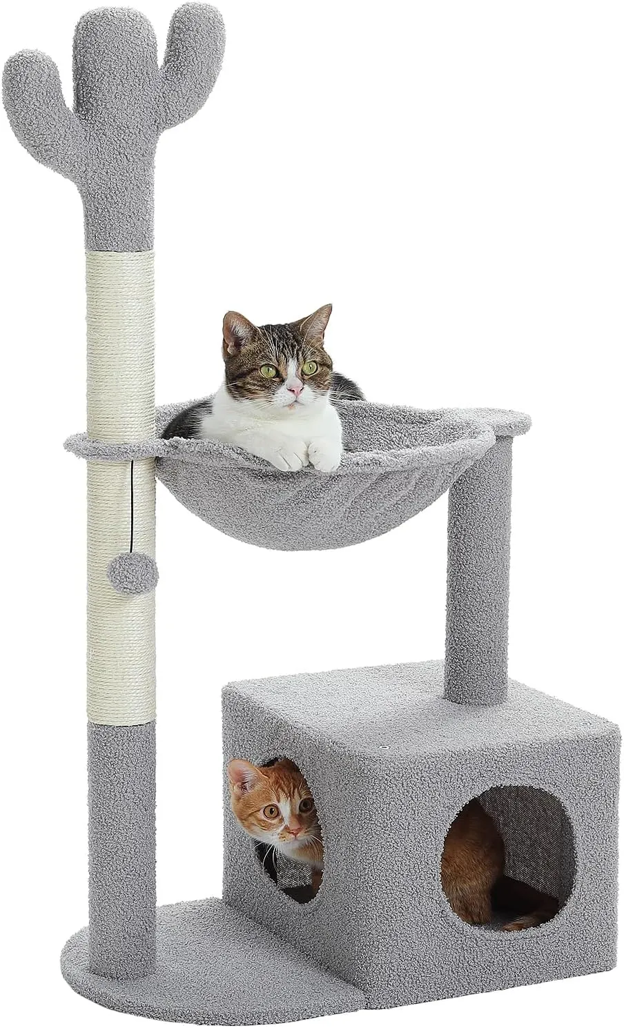 Cactus Cat Tree Cat Scratching Post 40" Cat Tower with Large Metal Carpet Hammock, Cat Scratching Post for Indoor Cats with Condo & Dangling Ball, Grey
