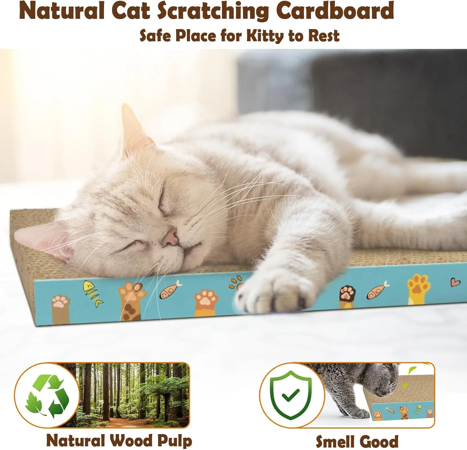 Cardboard Cat Scratcher 3 Pack Refill Reversible Cat Scratching Pad Durable Cat Scratchers for Indoor Cats Kitten to Protect The Furniture (Cat Paws)