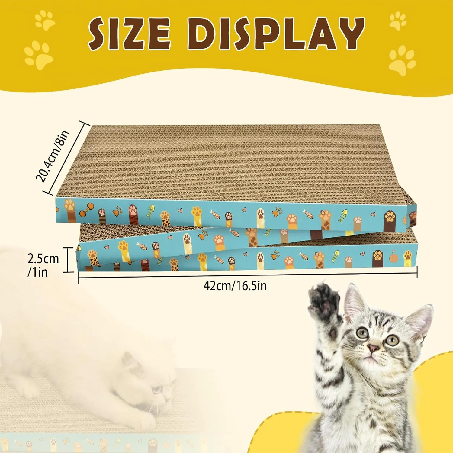 Cardboard Cat Scratcher 3 Pack Refill Reversible Cat Scratching Pad Durable Cat Scratchers for Indoor Cats Kitten to Protect The Furniture (Cat Paws)