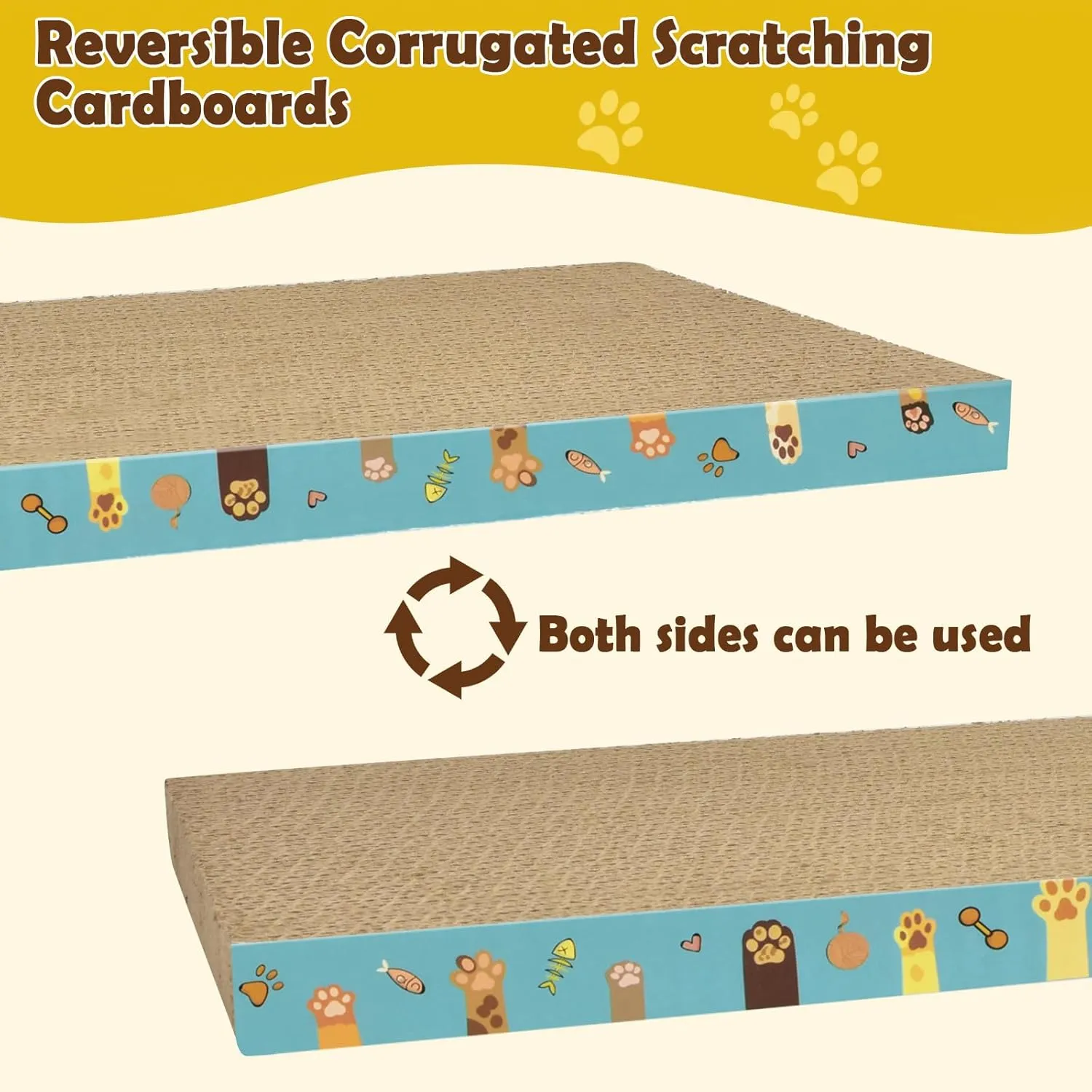 Cardboard Cat Scratcher 3 Pack Refill Reversible Cat Scratching Pad Durable Cat Scratchers for Indoor Cats Kitten to Protect The Furniture (Cat Paws)