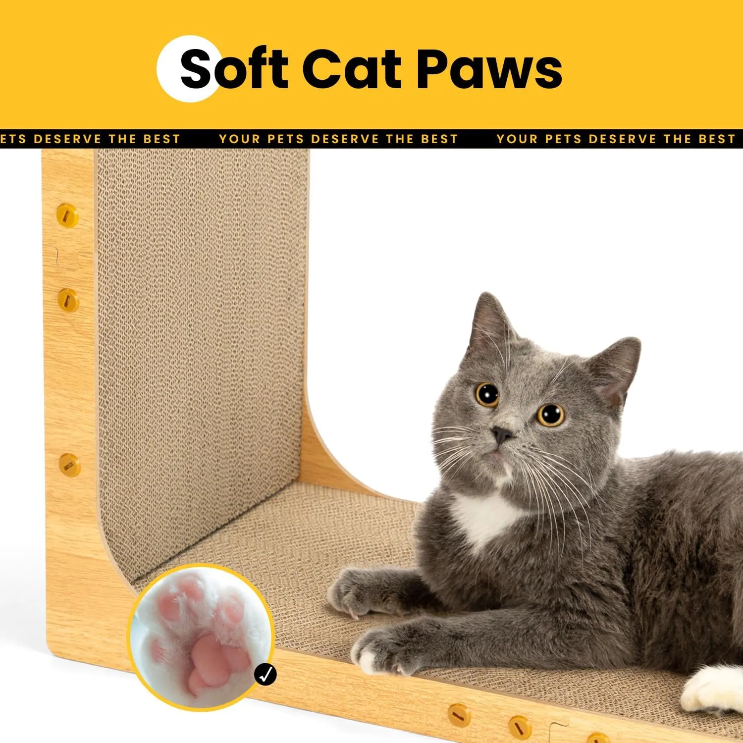 Cardboard Cat Scratcher,23 Inch L Shape Scratch Pad Wall Mounted,Vertical Scratching Board, Durable Cardboard to Protect Furniture for Indoor Cats,Light Wood Large