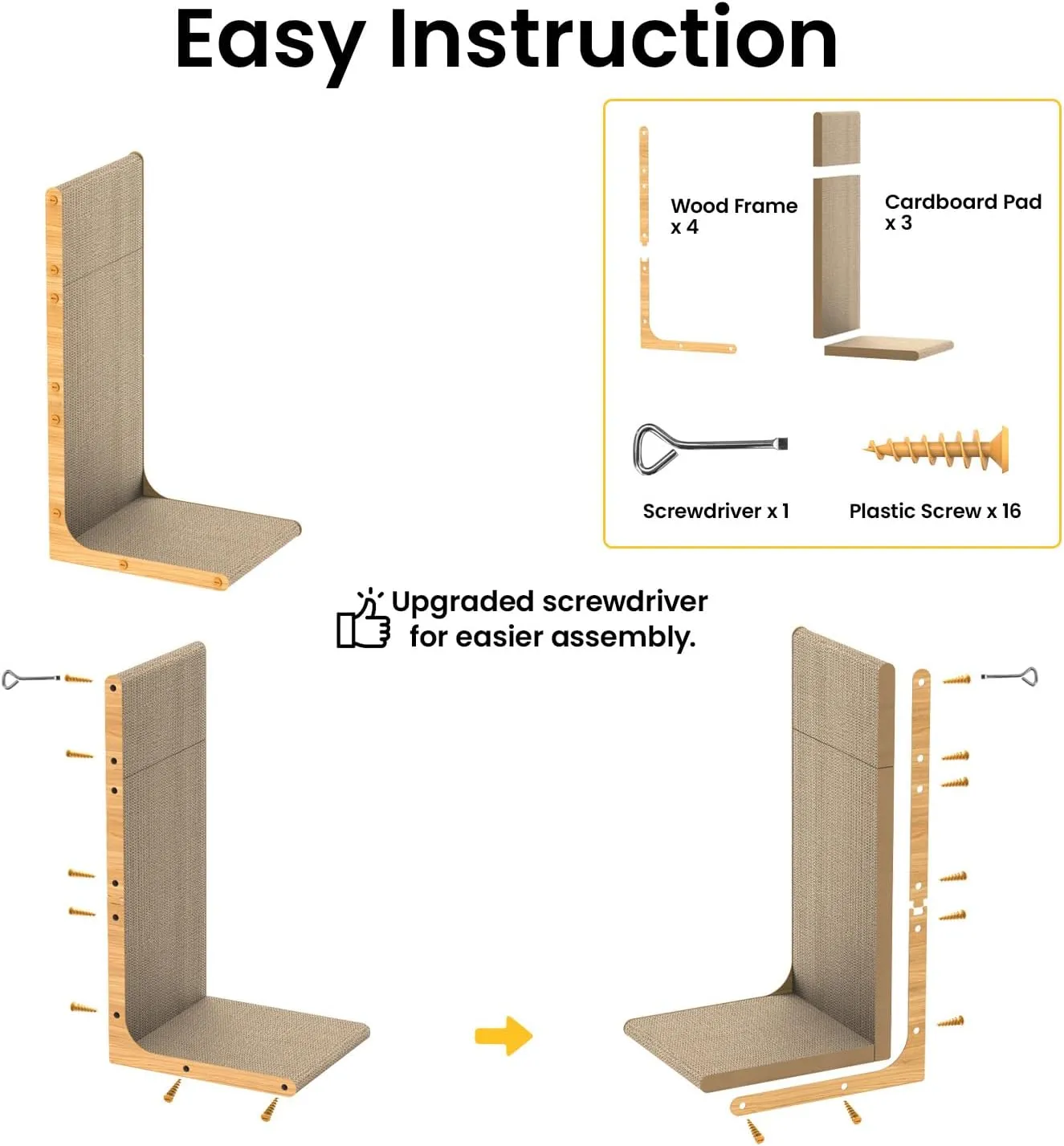Cardboard Cat Scratcher,23 Inch L Shape Scratch Pad Wall Mounted,Vertical Scratching Board, Durable Cardboard to Protect Furniture for Indoor Cats,Light Wood Large