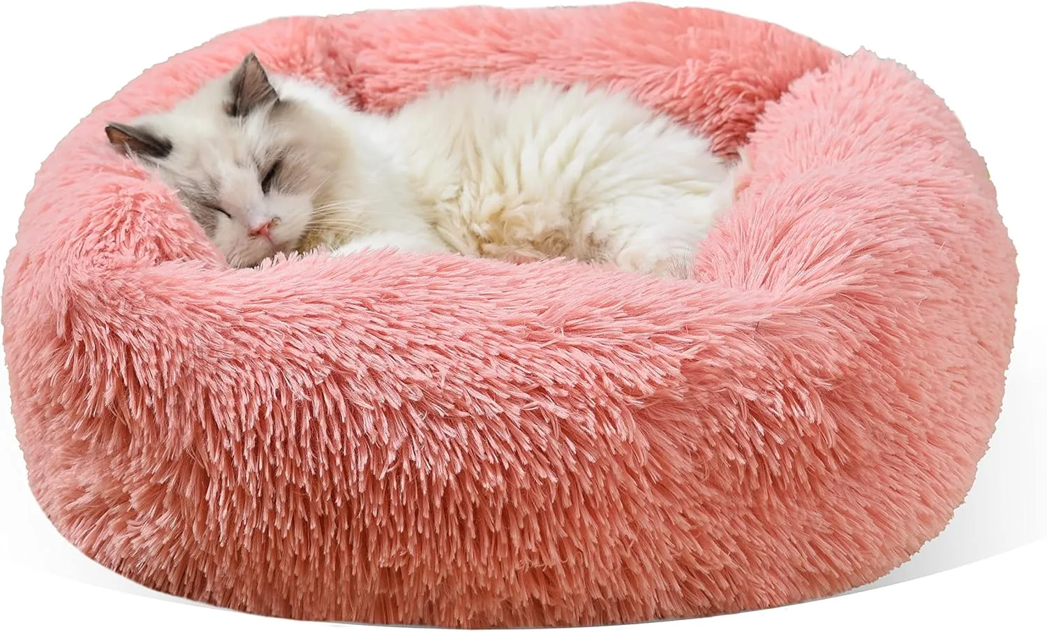 Cat Bed for Indoor Cats,22 inch Soft Long Plush Cushion Washable Pet Bed Calming Self-Warming Square Cat and Dog Bed Anti-Slip & Waterproof Bottom Cushion (22 x 18 x 7 inch,Pink)