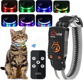 Cat Collar,Light Up Dog Collar, Rechargeable Waterproof LED Cat Collar with Remote, Breakaway Glow in Dark, Dog Lights for Night Walking