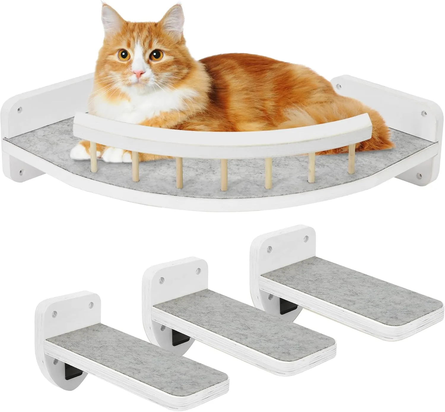 Cat Hammock Wall Shelves with 3 Steps, Cat Shelves and Perches, Wall Furniture and Climbing Shelf, Kitty Scratching Post Shelf for Indoor with Plush Covered, Gift for Kitty