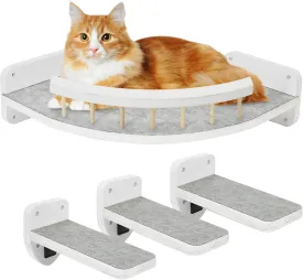 Cat Hammock Wall Shelves with 3 Steps, Cat Shelves and Perches, Wall Furniture and Climbing Shelf, Kitty Scratching Post Shelf for Indoor with Plush Covered, Gift for Kitty