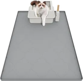 Cat Litter Box Mat, 34" X 22" Large Cat Silicone Litter Trapping Mat, Easy Clean for Scatter Control, Soft on Kitty Paws, Waterproof, Urine-Proof, Non-Slip Kitty Litter Mat for Floor, Gray