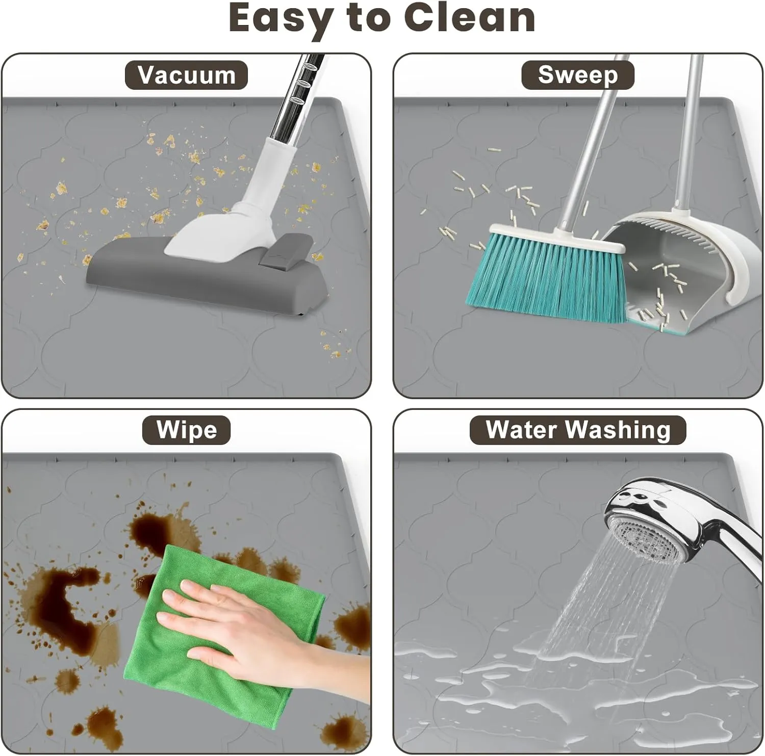 Cat Litter Box Mat, 34" X 22" Large Cat Silicone Litter Trapping Mat, Easy Clean for Scatter Control, Soft on Kitty Paws, Waterproof, Urine-Proof, Non-Slip Kitty Litter Mat for Floor, Gray