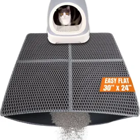 Cat Litter Mat Litter Trapping Mat 30"X24", Double Layer Litter Box Mat, Easy to Lay Flat, Large No Slip Kitty Litter Mat, Urine and Water Proof, Scatter Control, Easy to Clean