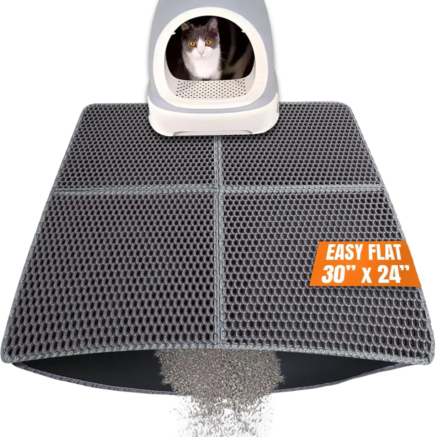 Cat Litter Mat Litter Trapping Mat 30"X24", Double Layer Litter Box Mat, Easy to Lay Flat, Large No Slip Kitty Litter Mat, Urine and Water Proof, Scatter Control, Easy to Clean