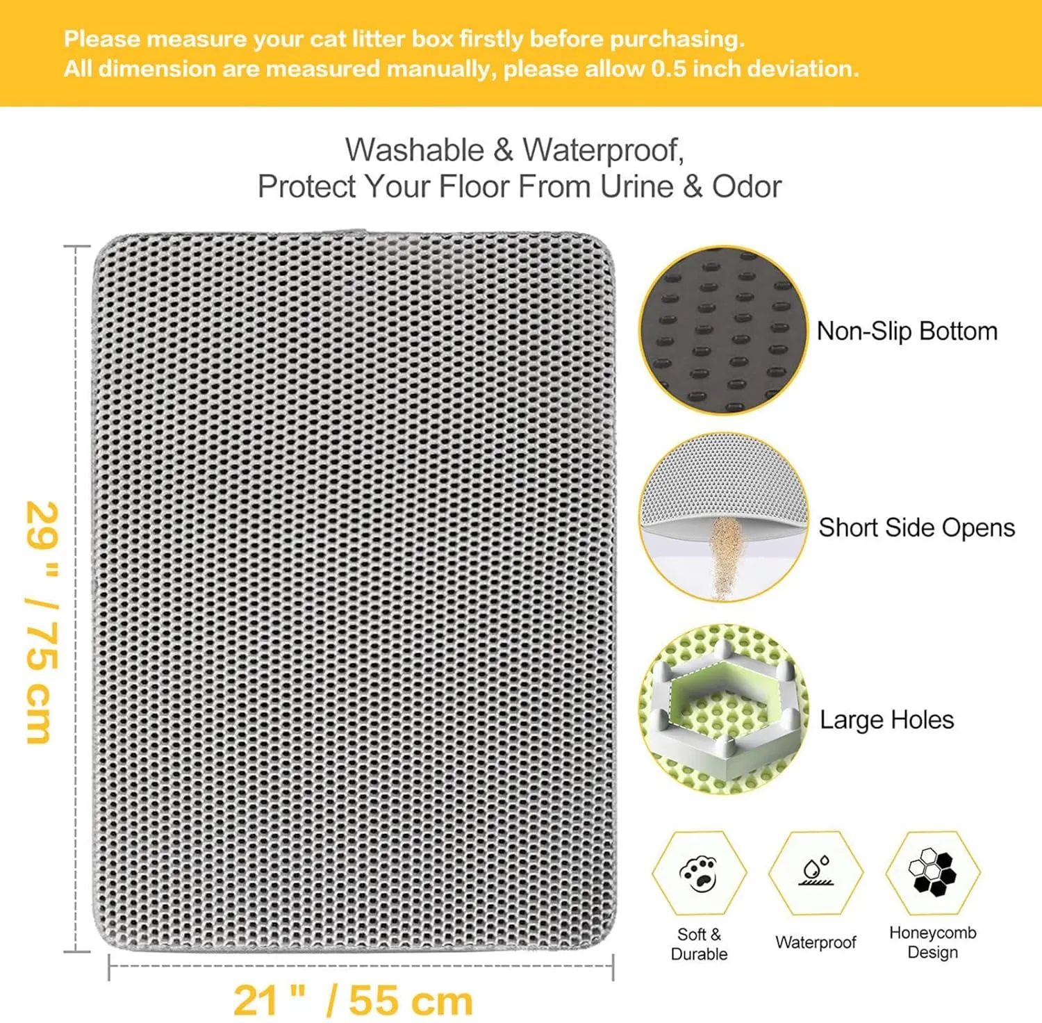 Cat Litter Mat Litter Trapping Mat, Honeycomb Double Layer Easy Clean Cat Litter Trap Mats Less Waste,Soft On Paws,Non-Slip, Cat Litter Trap Mats,Gray-L