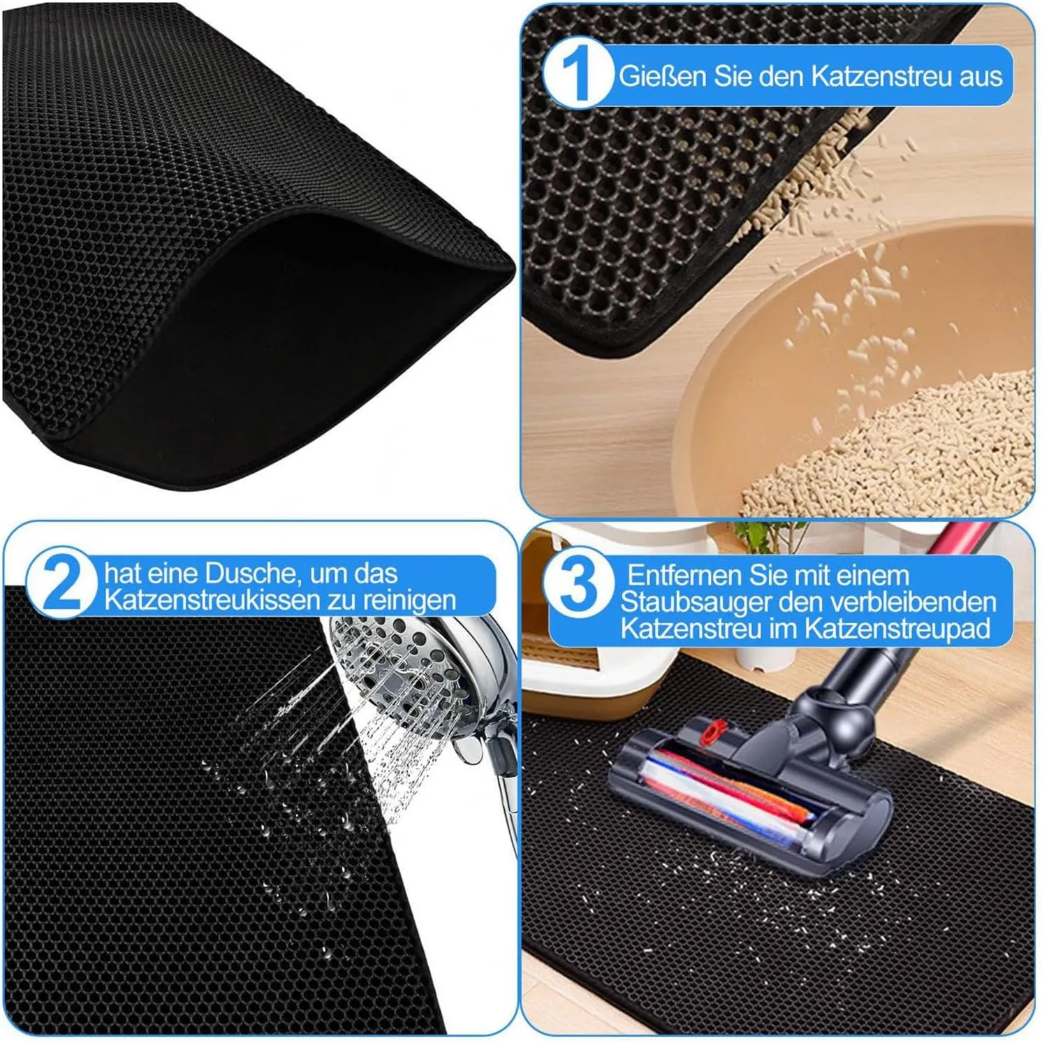 Cat Litter Mat Litter Trapping Mat, Honeycomb Double Layer Easy Clean Cat Litter Trap Mats Less Waste,Soft On Paws,Non-Slip, Cat Litter Trap Mats,Gray-L