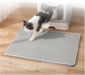 Cat Litter Mat Litter Trapping Mat, Honeycomb Double Layer Easy Clean Cat Litter Trap Mats Less Waste,Soft On Paws,Non-Slip, Cat Litter Trap Mats,Gray-L