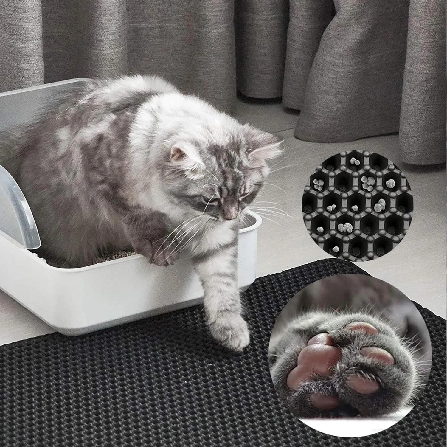 Cat Litter Mat Litter Trapping Mat, Honeycomb Double Layer Easy Clean Cat Litter Trap Mats Less Waste,Soft On Paws,Non-Slip, Cat Litter Trap Mats,Gray-L