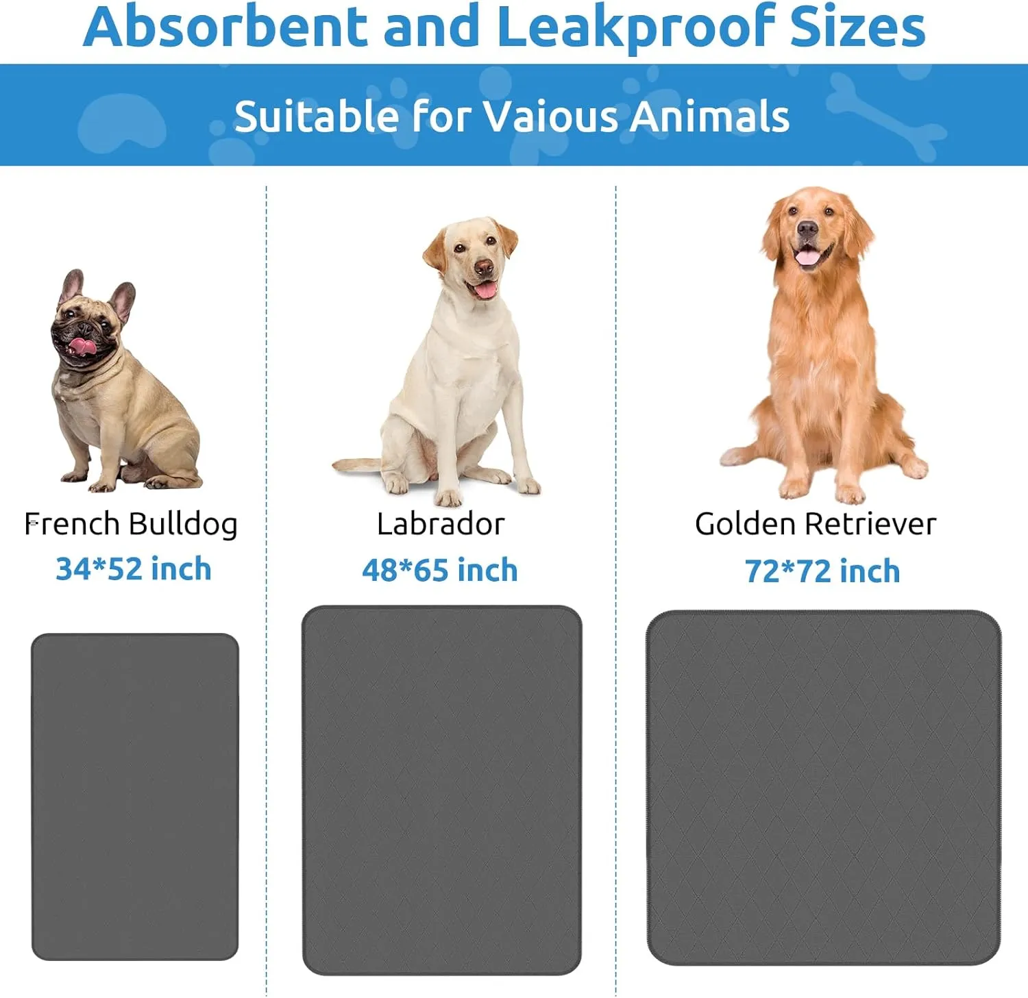 CoolShields Washable Puppy Dog Pee Pad, 48" X65" Extra Large, Waterproof Whelping Training Pet Mat for Playpen, Crate, Potty, Floor, Bed, Sofa and Trunk, Reusable Pee Pads for Dogs, Cats, Bunny
