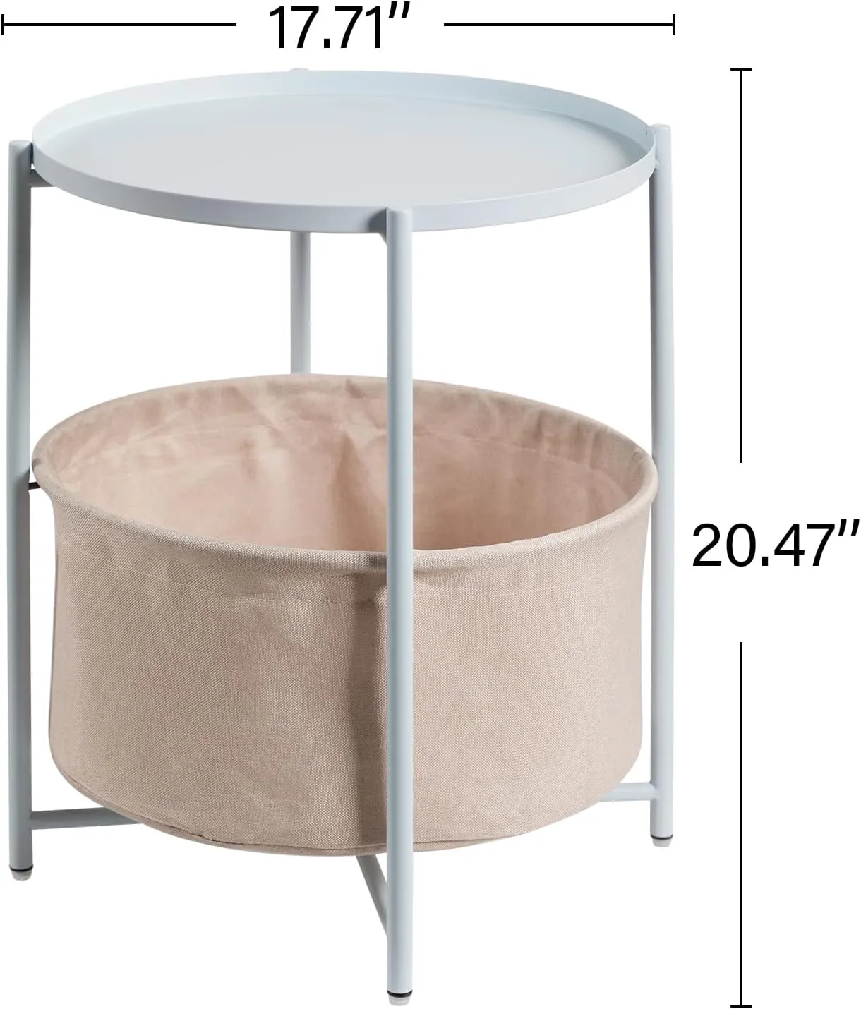 danpinera Round Side Table with Fabric Storage Basket, Metal Side Table Small Bedside Nightstand with Removable Tray Top for Living Room, Bedroom, Nursery, Laundry, Blue-Gray