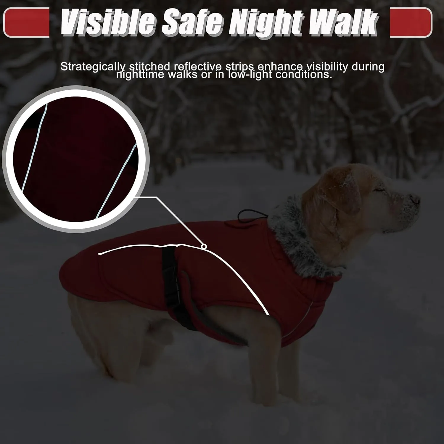 DENTRUN Dog Winter Warm Coat - Windproof Cozy Jacket, Thick Fleece Vest, Water Repellent, Reflective, Small to Large Dogs