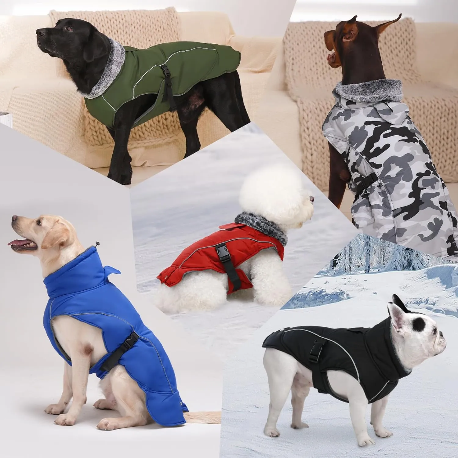 DENTRUN Dog Winter Warm Coat - Windproof Cozy Jacket, Thick Fleece Vest, Water Repellent, Reflective, Small to Large Dogs