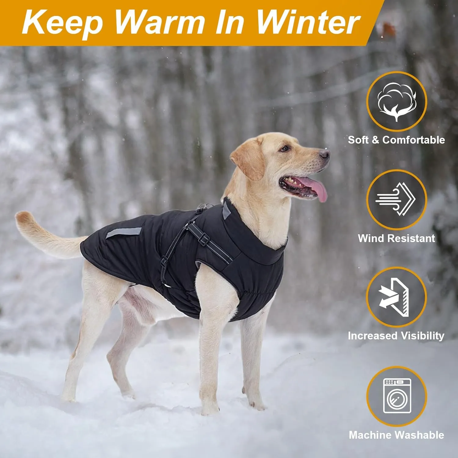Dog Coat: Warm Dog Jacket Dog Winter Coat - Dog Fleece Jacket with Harness Built in, Dog Cold Weather Coat with Reflective Stripes, Waterproof Dog Vest, Dog Coats for Small Medium Large Dogs Black XL