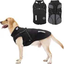 Dog Coat: Warm Dog Jacket Dog Winter Coat - Dog Fleece Jacket with Harness Built in, Dog Cold Weather Coat with Reflective Stripes, Waterproof Dog Vest, Dog Coats for Small Medium Large Dogs Black XL