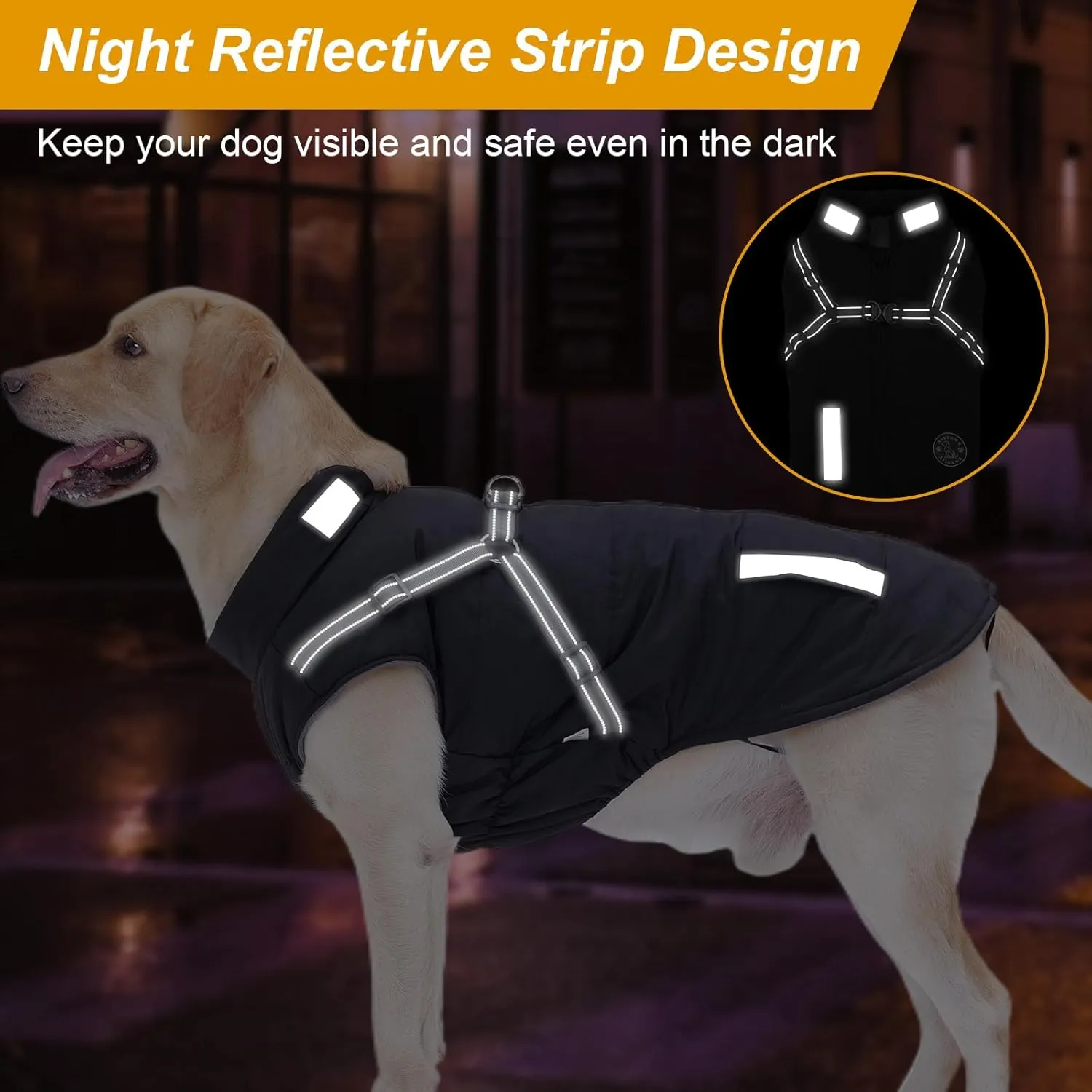 Dog Coat: Warm Dog Jacket Dog Winter Coat - Dog Fleece Jacket with Harness Built in, Dog Cold Weather Coat with Reflective Stripes, Waterproof Dog Vest, Dog Coats for Small Medium Large Dogs Black XL
