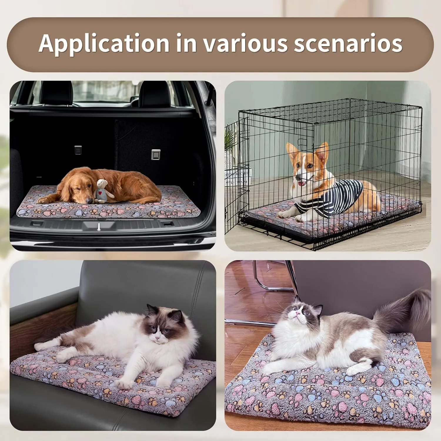 Dog Crate Mats Bed for Medium Dogs, 30x20 Inch Short Plush Pet Mat, 1.6-inch Thick Thin Kennel Pad, Machine Washable Ideal for 30-Inch Dog Crates