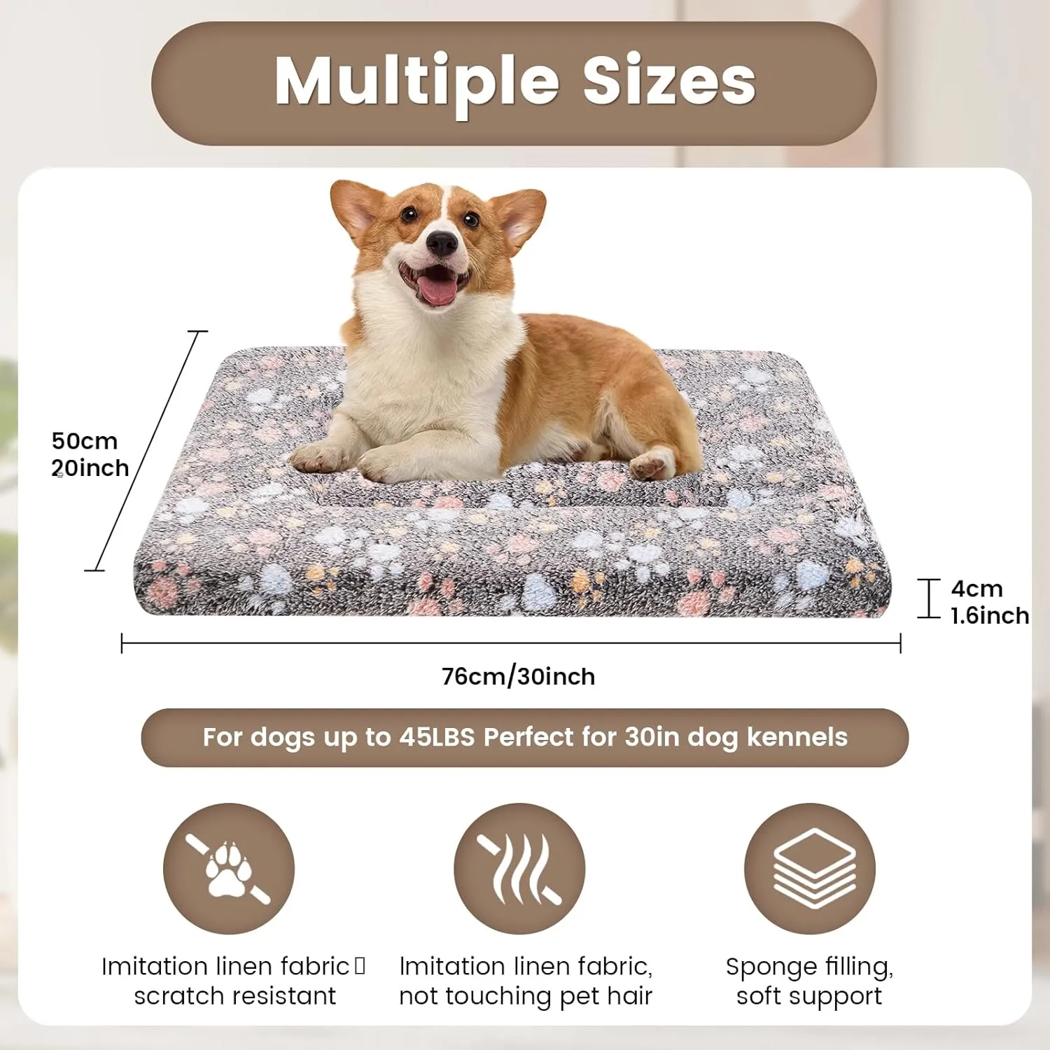 Dog Crate Mats Bed for Medium Dogs, 30x20 Inch Short Plush Pet Mat, 1.6-inch Thick Thin Kennel Pad, Machine Washable Ideal for 30-Inch Dog Crates