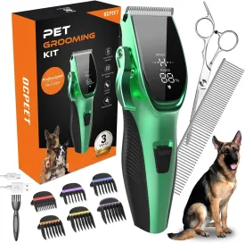 Dog Grooming Kit Low Noise Dog Clippers for Grooming Rechargeable Cordless Dog Grooming Clippers 2 Speed 6 Guards for Thick Knot Coats Pet Grooming Kit for Small Medium Large Dogs Cats (Green)