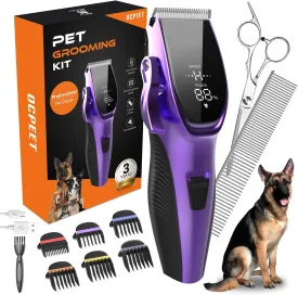Dog Grooming Kit Low Noise Dog Clippers for Grooming Rechargeable Cordless Dog Grooming Clippers 2 Speed 6 Guards for Thick Knot Coats Pet Grooming Kit for Small Medium Large Dogs Cats (Purple)